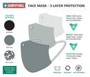 3ply Reusable, Washable Cloth Face Mask, S-M, Grey - SURVIVAL