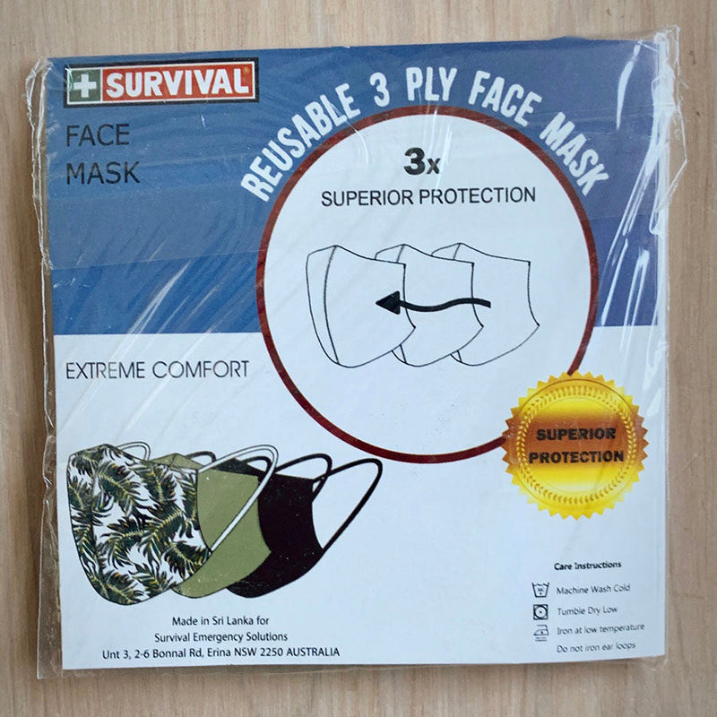 3ply Reusable, Washable Cloth Face Mask, S-M, Grey - SURVIVAL